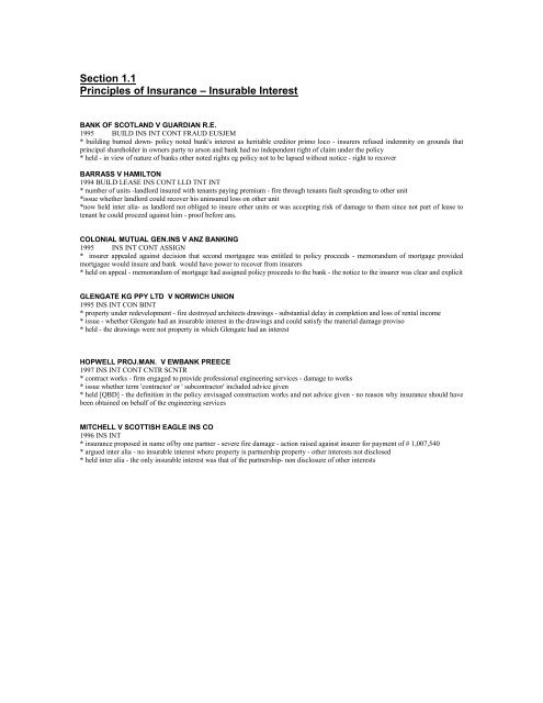 Section 1.1 Principles of Insurance – Insurable Interest - CILA/The