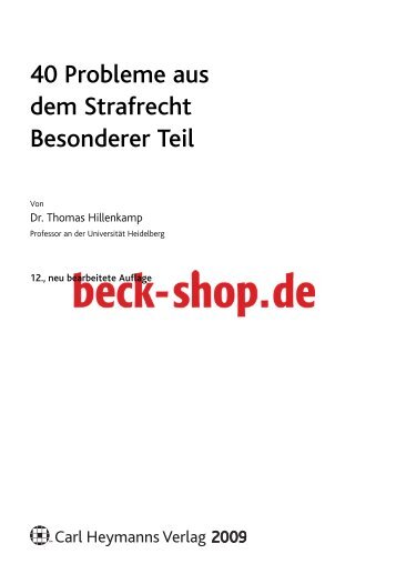 40 Probleme aus dem Strafrecht BT - Hillenkamp, Inhaltsverzeichnis