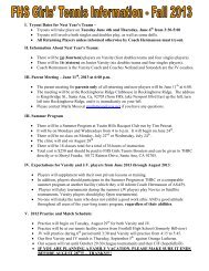 Girls Tennis Program Information 2013