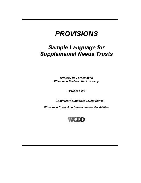 PDF -- Provisions Sample Language for Supplemental Needs Trusts