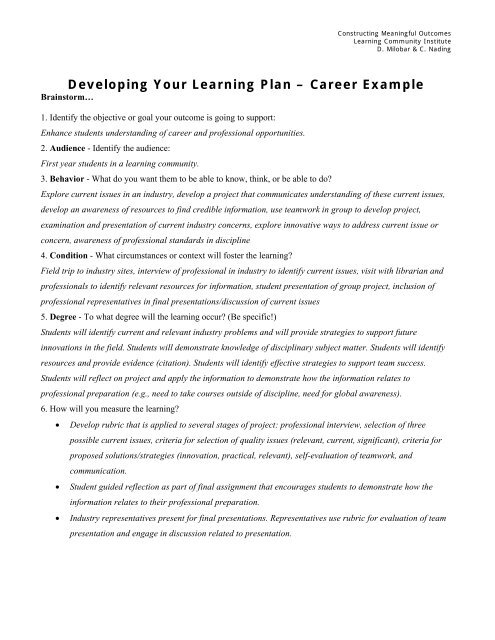 Developing Your Learning Plan Samples (pdf)