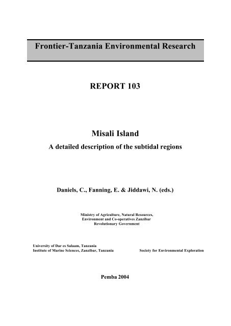 Frontier-Tanzania Environmental Research REPORT 103 Misali Island