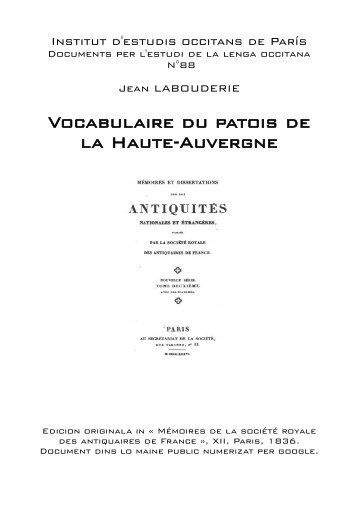 Vocabulaire du patois de la Haute-Auvergne - IEO ParÃ­s - Free