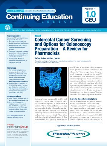 Colorectal Cancer Screening and Options for Colonoscopy ...