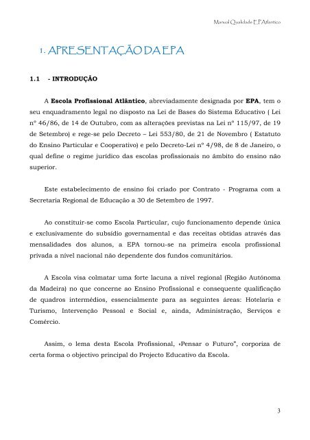 manual de qualidade escola profissional atlÃ¢ntico - Universidade da ...