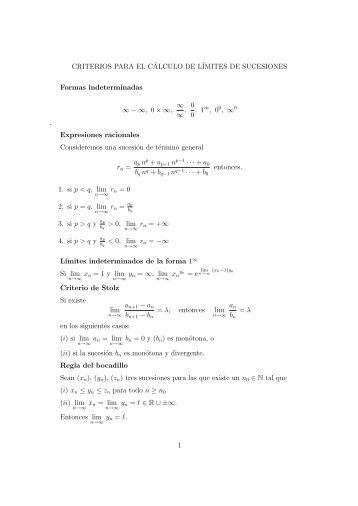 CRITERIOS PARA EL CÂ´ALCULO DE LÃMITES DE SUCESIONES ...