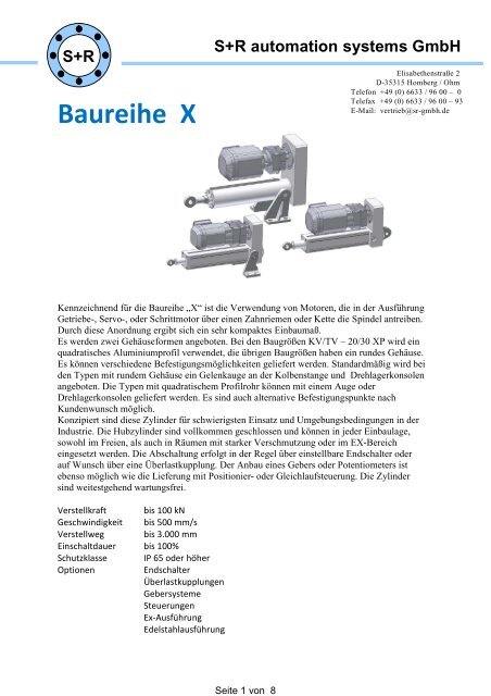 S R Automation Datenblatt Baureihe X - S+R automation systems GmbH