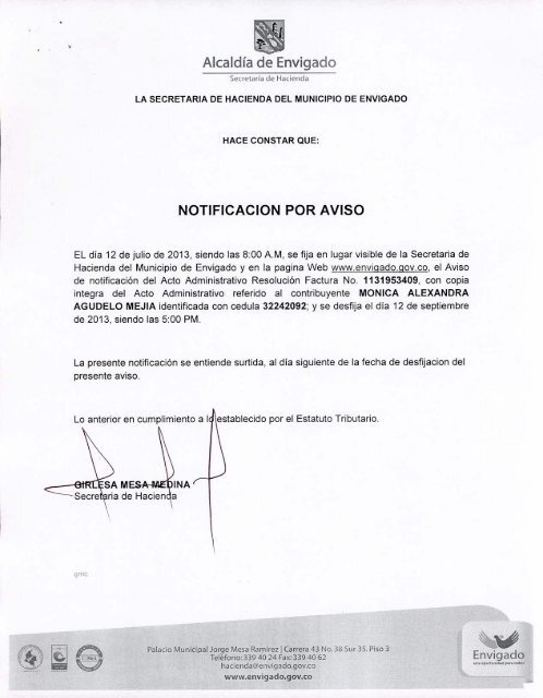 Notificacion Por Aviso Envigado 7918