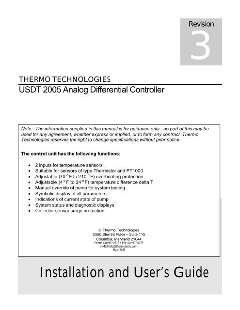 Analog Differential Controller - Thermomax Technologies