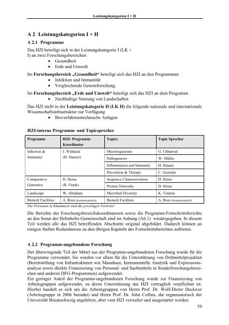 FORTSCHRITTSBERICHT JAHR 2006 - Helmholtz-Zentrum für ...