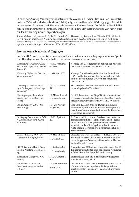 FORTSCHRITTSBERICHT JAHR 2006 - Helmholtz-Zentrum für ...