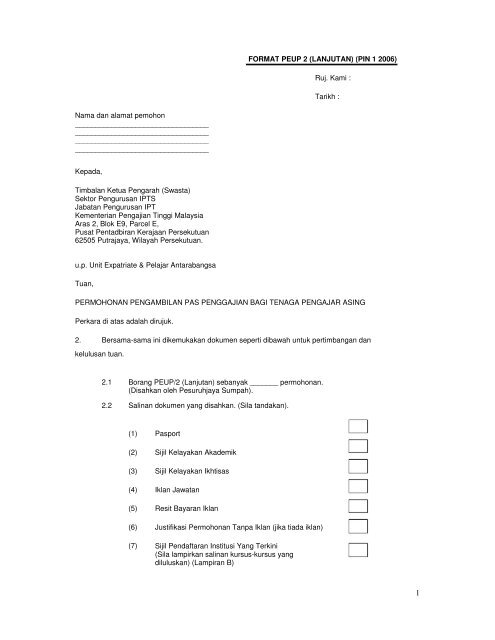 FORMAT PEUP 2 (LANJUTAN) - Jabatan Pengajian Tinggi ...