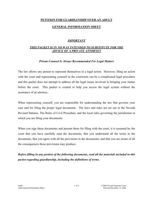 Petition for Guardianship over anGeneral Information Sheet Petition for Guardianship over anGeneral Information Sheet