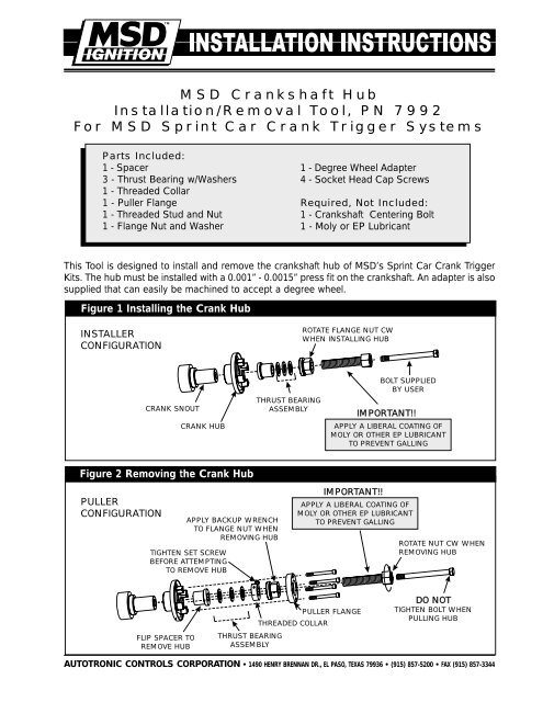 MSD Crankshaft Hub, Installation/Removal Tool - MSD Pro-Mag.com