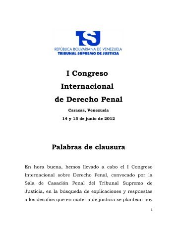Palabras de clausura del I Congreso Internacional de Derecho Penal