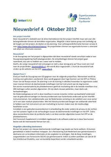 U kunt hier de InterRAI nieuwsbrief nr. 1, april 2012 lezen - EFP