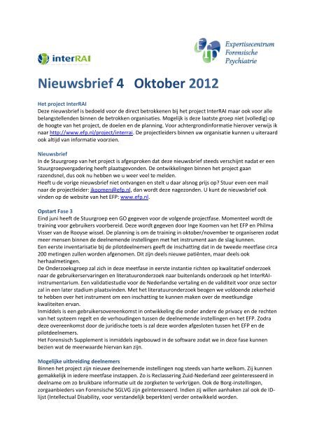 U kunt hier de InterRAI nieuwsbrief nr. 1, april 2012 lezen - EFP