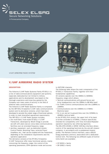 V-UHF AIRBORNE RADIO SYSTEMS SRT 651_e-A-SE-008/V2/12 ...