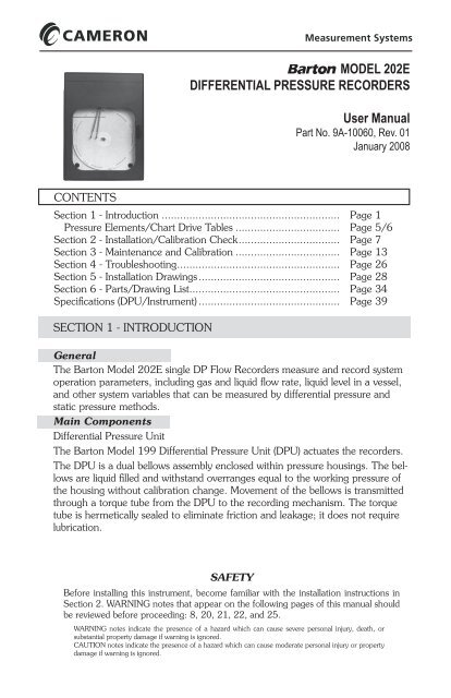 Barton Chart Recorder Parts List