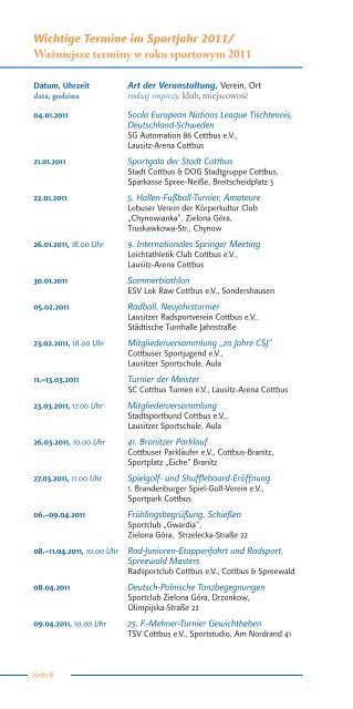 Wichtige Termine im Sportjahr 2011 - Sportstättenbetrieb der Stadt ...