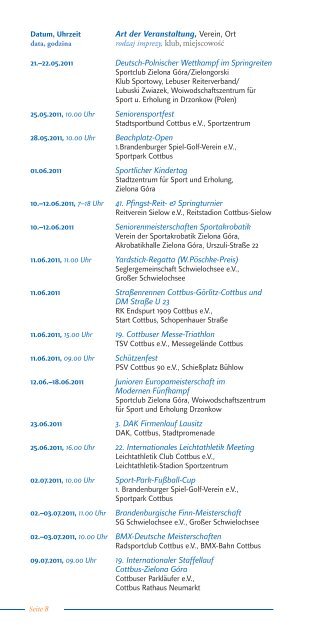 Wichtige Termine im Sportjahr 2011 - Sportstättenbetrieb der Stadt ...