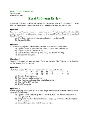 Excel Review for Mid-term - SLC Home Page