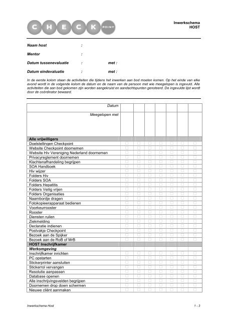 Inwerkschema Host - Hiv Vereniging Nederland