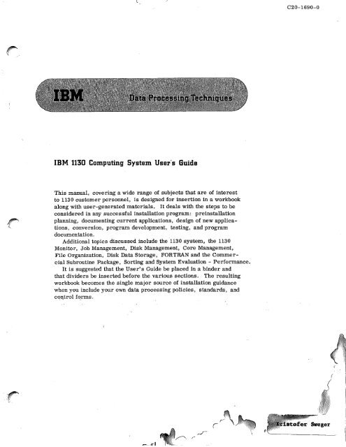 Data Processing Techniques - All about the IBM 1130 Computing ...