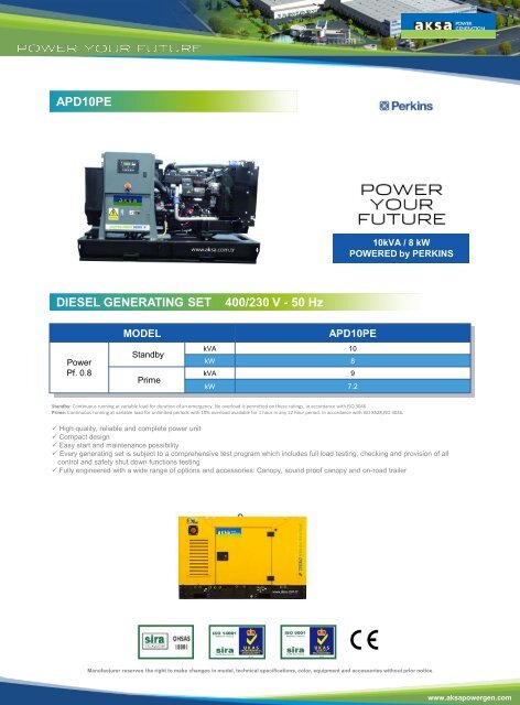 APD10PE DIESEL GENERATING SET 400/230 V - 50 Hz