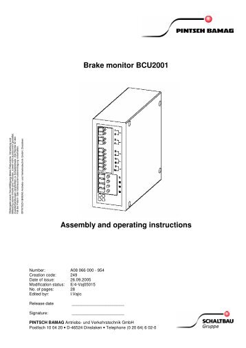 Brake monitor BCU2001 Assembly and operating ... - Hertford Controls