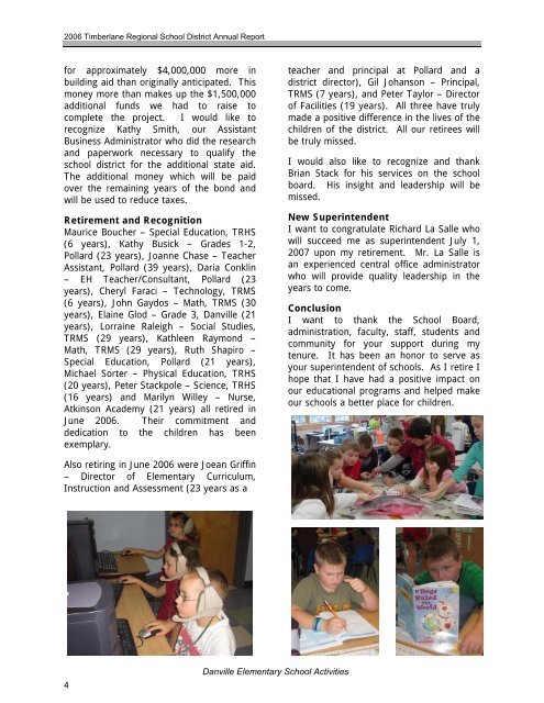 2006 Annual Report - Timberlane Regional School District