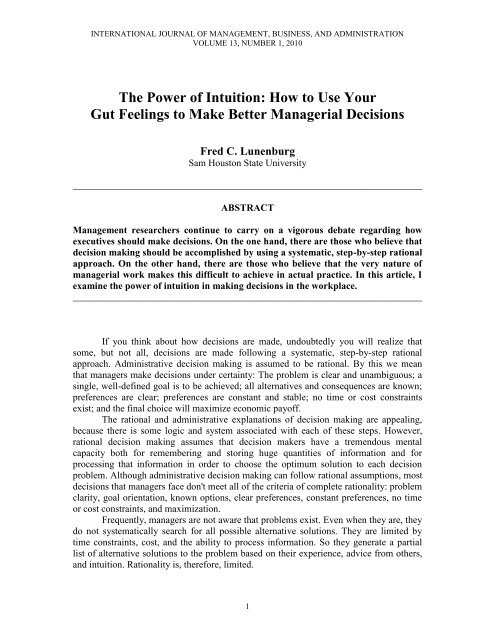 The Power of Intuition: How to Use Your Gut Feelings to Make ...