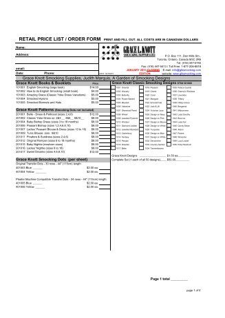 price list/order form - Grace L. Knott Smocking Supplies Ltd.