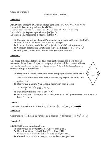 Classe de premiÃ¨re S Devoir surveillÃ© (2 heures ) Exercice 1 ABCD ...