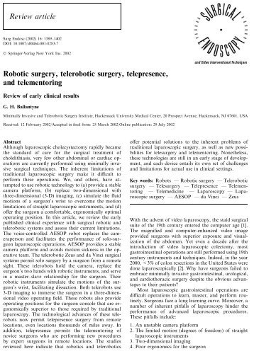 Robotic surgery, telerobotic surgery, telepresence, and - Hitnet e. V.