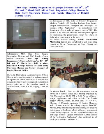 Three Days Training Program on 'eUparjan ... - Madhya Pradesh