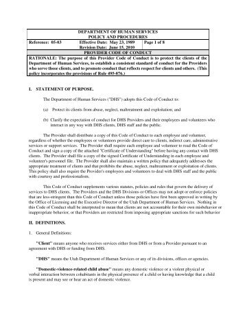 5-3- Provider Code of Conduct - Utah Department Of Human Services