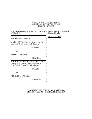 Opposition to Motion to Dismiss Filed by Vinson & Elkins L.L.P.