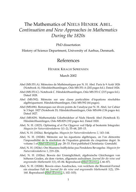 The Mathematics of NIELS HENRIK ABEL. Continuation and New ...