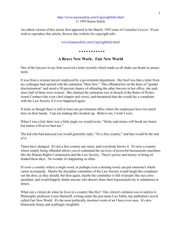 A Brave New Work: Fair New World - Lou Marinoff