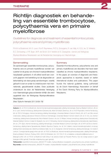 Richtlijn diagnostiek en behandeling van essentiÃ«le trombocytose ...