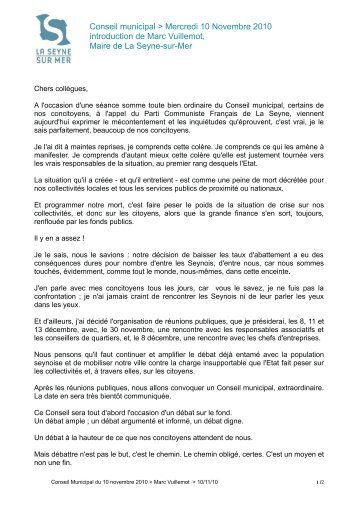 Discours du Maire 10-11-2010 - La Seyne-sur-Mer