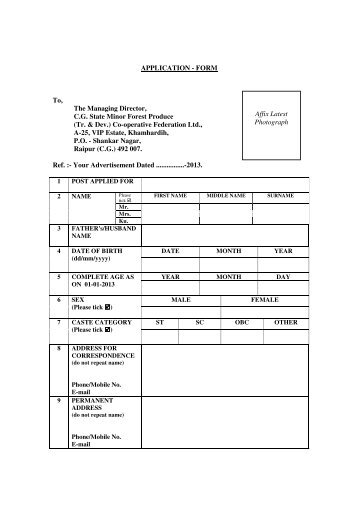 Application form - Chhattisgarh Minor Forest Produce Co-Operative ...