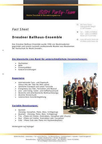 Fact Sheet Dresdner Ballhaus-Ensemble - SSH Party-Team