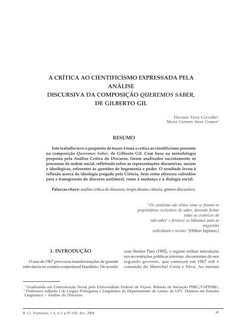 3- a crÃ­tica ao cientificismo expressada pela anÃ¡lise discursiva da ...