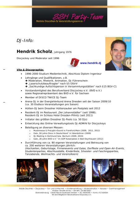 DJ-Info Hendrik Scholz - SSH Party-Team