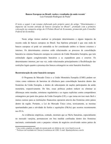 Bancos Europeus no Brasil - Instituto de Economia da UFRJ