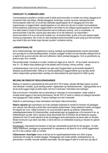 reguleringsplan for høvåg sentrumsområde i lillesand kommune