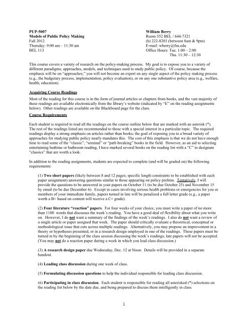 Fsu Political Science Major Map Models Of Public Policy Making - Mailer Fsu - Florida State University