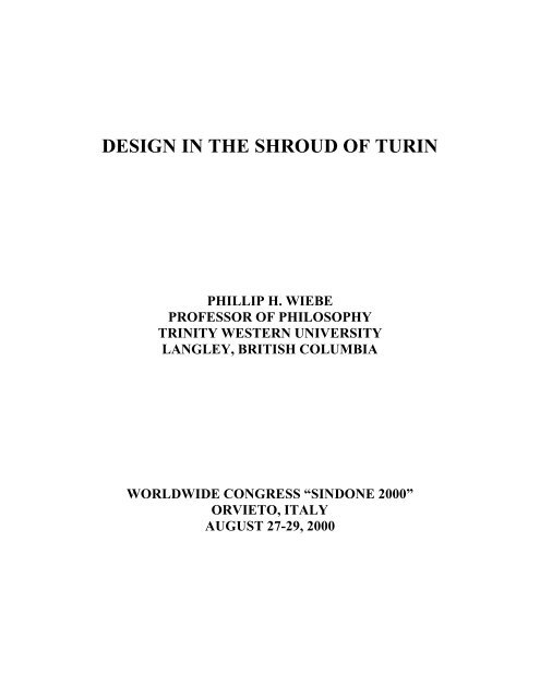 Design in the Shroud of Turin - The Shroud of Turin Website